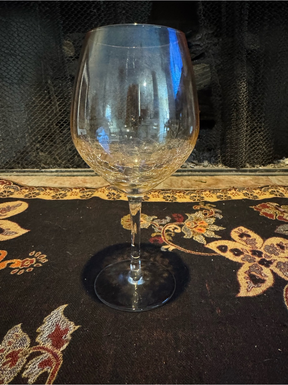 Pier 1 Clear Glass Wine Goblet. Gold luster